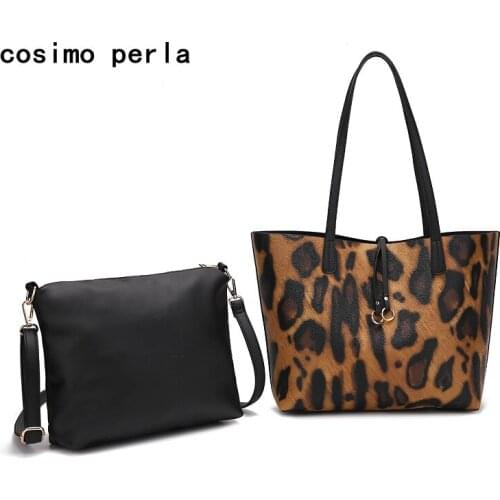 Fashion Designer Brown Leopard Prints Composite Bags Large Capacity PU Leather Tote Bags for Women Trendy Shopping Shoulder Bag