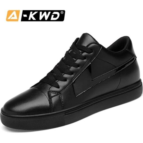 Genuine Leather Shoe Fashion Shoes 2019 Black Men Leather Shoes Zapatos Hombres High Top Men Sneakers 37 Height Increase sneaker