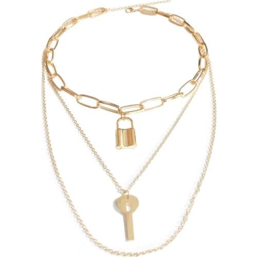 New Jewelry Exaggerated Personality Key Lock Geometric Large Iron Chain Alloy Pendant Necklace Necklace Women