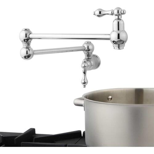 Polished Chrome 21" Pot Filler, Wall Mount, Vintage, Retractable,Solid brass kitchen faucet tap Double Joint Spout