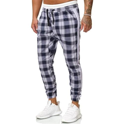 Popular European and American Fashion Plaid Rope Belt Pants Casual Pants Mens Casual Pants