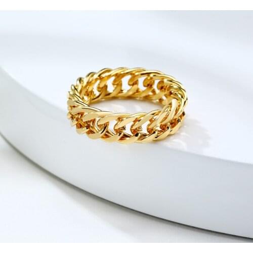 GOLD PLATED CUBAN CHAIN RING STAINLESS STEEL MIAMI LINK RINGS FOR MEN WOMEN 6MM BAND