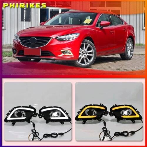 Turning Signal & Dimming style relay 12V LED car DRL daytime running lights with fog lamp hole for Mazda 6 Atenza 2014-2016