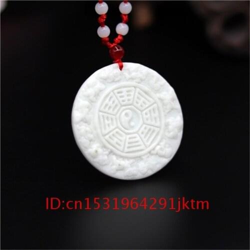 Carved Chinese Taiji Accessories for Fashion Gifts Charm White Pendant Bagua Jade Amulet Jewelry Necklace Men Natural