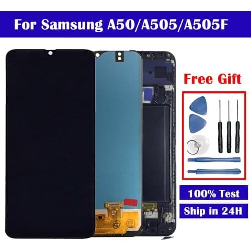 For Samsung A50 Display A505F/DS A505F A505FD A505A LCD + Touch Screen Digitizer Assembly Display For Samsung A50 + Frame