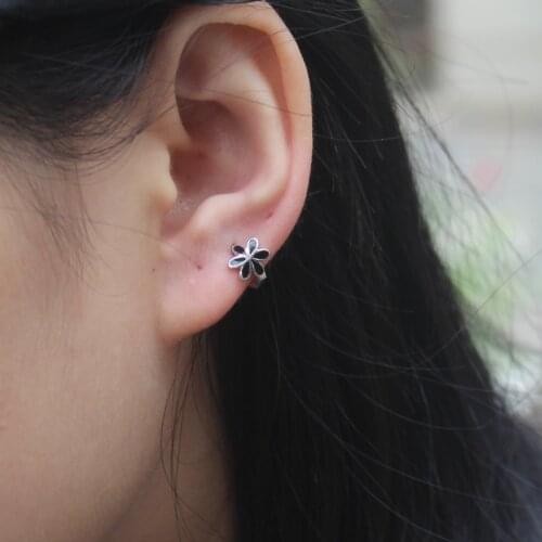 925 Sterling silver earring simple black flower cross ear ring ear bone ear buckle personality temperament woman girl ear jewelr