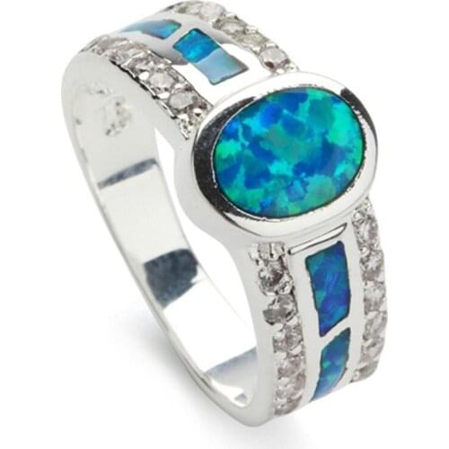 SHUNXUNZE sale white Cubic Zirconia wite blue opal wedding rings for men and women dropshipping Rhodium Plated R168 size 6 7 8 9