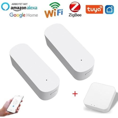 Tuya Smart WiFi Zigbee Door Sensor Door Open / Closed Detectors Wifi Home Alarm Compatible With Alexa Google Home Tuya APP 2021