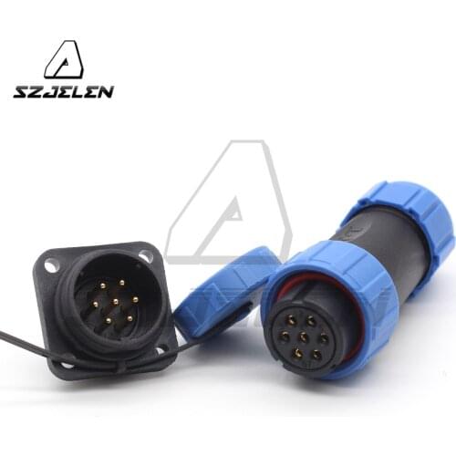 SP21 7 Pin Waterproof Connector Aviation Square Panel Mount Wire Connectors Male Socket and Female Plug IP68