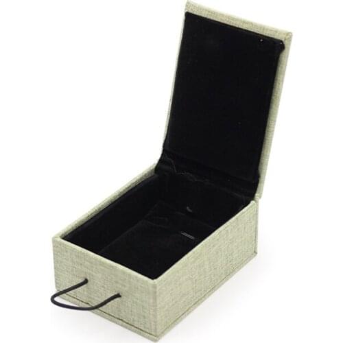 Vintage Brown Wooden Buckle Linen Jewelry Box Ring Pendant Bracelet Long Chain Gift For Ladies And Sister Engagement Anniversary