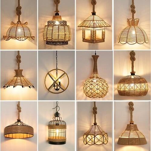 Vintage Pendant Lamp E27 Hemp Rope Iron Lampshade For Bar Shop/Coffee House Loft Indoor Lighting Cord Pendant Lights