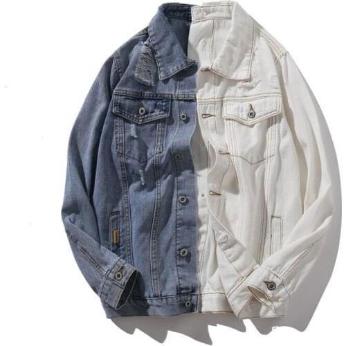 High Street Jeans Jacket Men Patchwork Color Contrast New Fashion Denim Jackets Streetwear Clothes Plus Size
