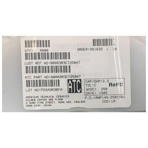 800A3R3CT250XT Chip high frequency capacitor ATC O505 0.5x0.5 3.3PF 250V
