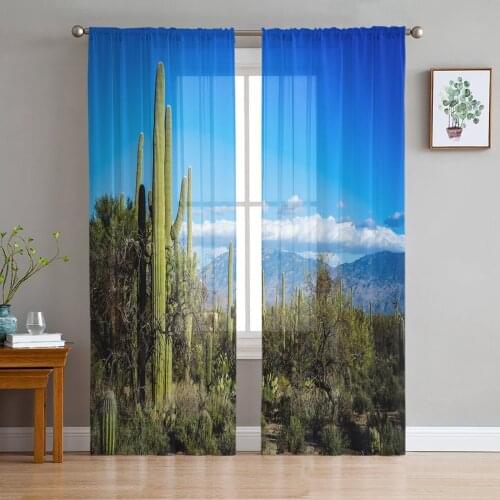 Cactus Blue Sky Woods Curtains For Living Room Luxury Baby Bedroom Tulle Curtains Kitchen Study Room Modern Style Sheer Curtains