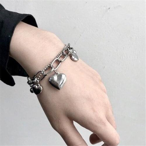 European And American Style Female Bracelets Silver Color Heart Shape Bracelet Hip Hop Nightclub Jewelry Accessories