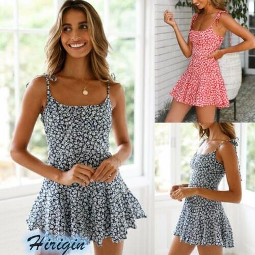 Summer Playsuits 2019 New Womens Summer Casual Floral Sleeveless Square Collar Loose Strap Playsuits