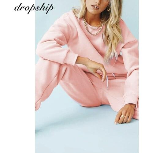Sweat Suits Women Two Piece Outfits Solid Color Crewneck Sweatshirts Long Sleeve Hoodie Tracksuits Women Set Fall Winter
