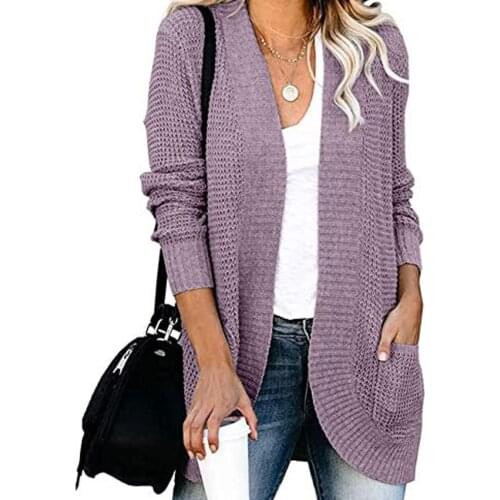 Womens Long Sleeve Cable Knit Cardigan Sweaters Open Front Fall Outwear with Pockets