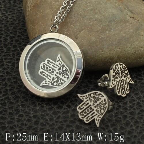 Silver Color Hand Wholesale Fashion Stainless Steel Jewelry Necklace Pendant & Earrings Sets For Woman SBJEGHBI