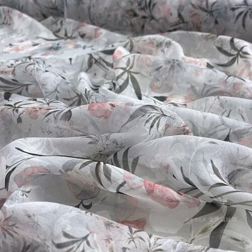 1 Meter Silk Beach Dress Fabric Silk Scarf Fabric Wide Georgette Gray Pink White Flowers