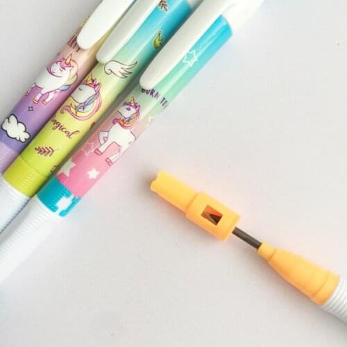 48 pcs/lot Unicorn Rainbow With Pencil Sharpener Mechanical Pencil Student Pencil Automatic Pen For Kid School Office Supply