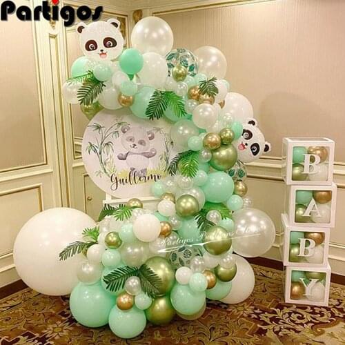 115pcs Macaron Green Balloon Garland Arch Kit Chrome Metallic Light Green Latex Balloons Panda Theme Birthday Party Decorations