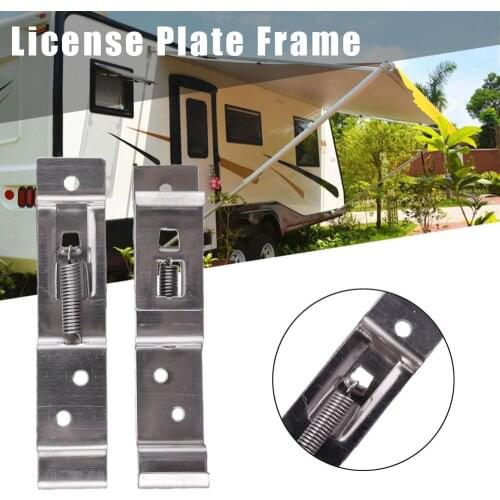 2Pcs European EU Stainless Steel Car Number License Plate Frame Holder Bracket Rack For Camper Trailer Truck Clips Cover Spring
