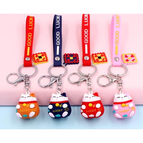 2020 rat year creative cartoon pvc soft lucky cat key chain doll pendant car bag charm