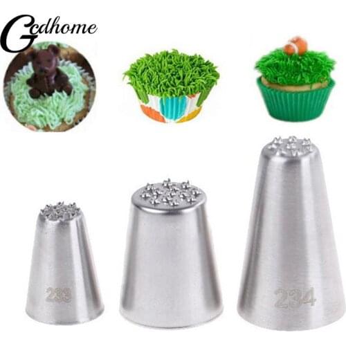 3Pc Stainless Steel Cream Decoration Mouth Small Grass Shape Cream Nozzle Baking Tools Grass Cream Icing Nozzles Pastry Decorate