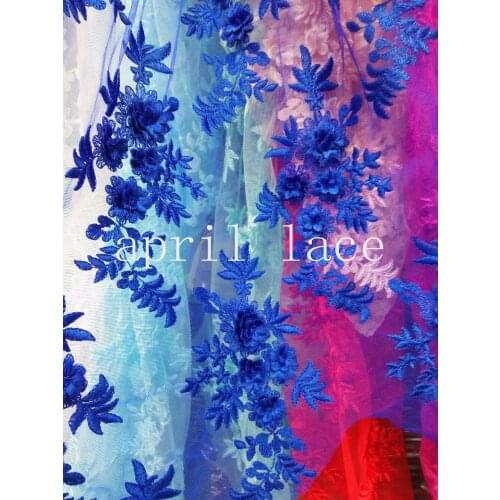 5 yards HT074 # royal blue applique embroidery french lace for haute couture evening dress/wedding/fashion design,send by dhl