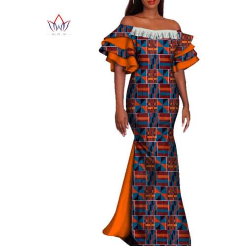 African Dresses for Women Bazin Riche African Clothes Women Applique Tassel Long Evening Dresses Dashiki African Clothing WY4227