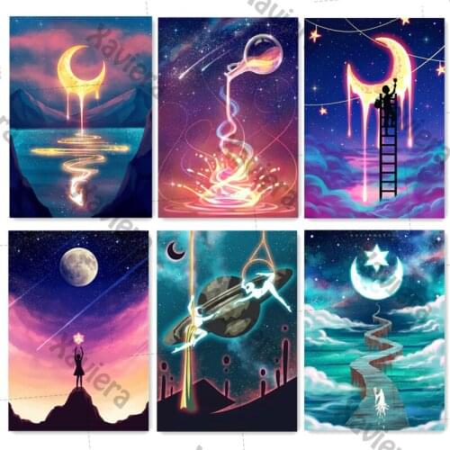 5D Diy Full Diamond Painting Moon Sky Night View Square Round Rhinestone Cross Stitch Kit Gift Home Decoration Handmade Products