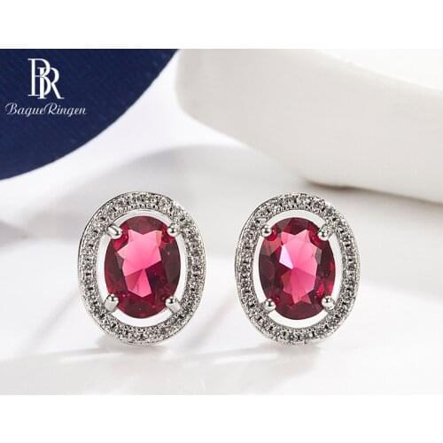 Bague Ringen Oval Stud Earrings for Women Charms Silver 925 Jewelry Female Gemstone Ear-studs Engagement Gift Party Wholesale