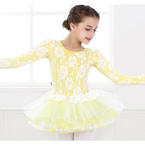 Ballet dress Ballerina dress rose lace ballet costumes girls long sleeve dance dress tulle tutu leotard for girls ballet tutu