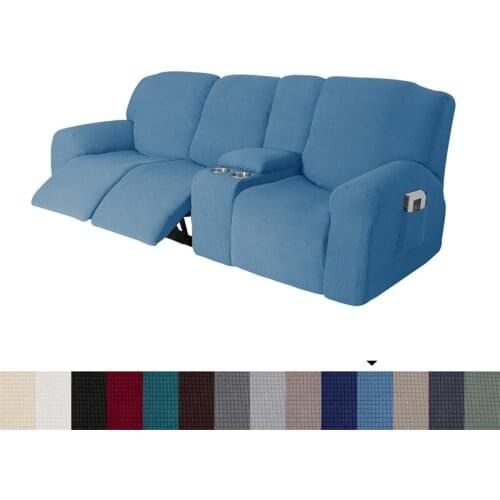 3 Seater Recliner Cover With Cup Holder Elastic Polar Fleece Lounger Armchair Cover All-inclusive Sofa Slipcover for Living Room