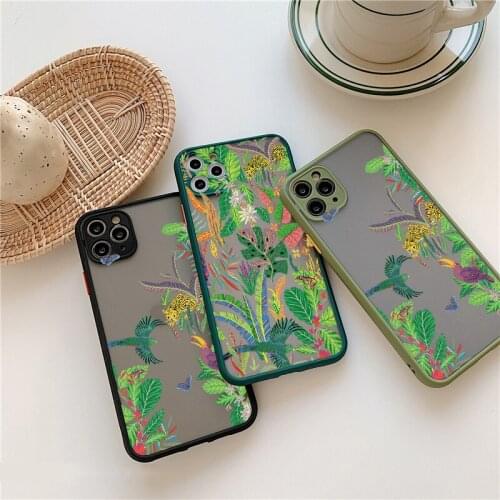 Leopard and Tropical Plants Flower Phone Case for iphone X XS MAX XR 6s 7 8 Plus 11 12 Pro Max Back Black Green Shockproof Cover