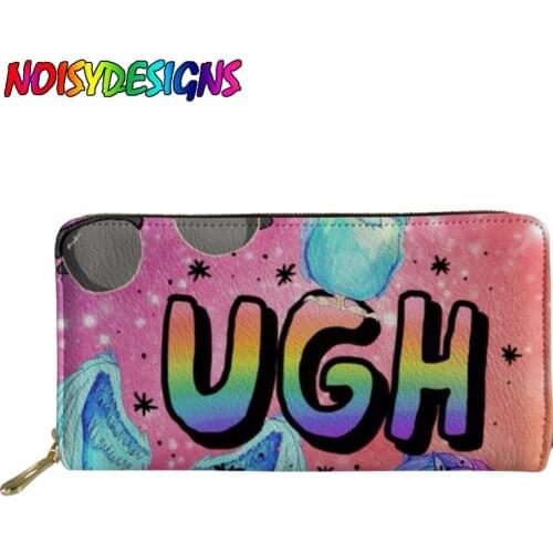 Long Wallet Women Flower Unicorn Wallet Ladies Leather Wallets Brand Designer PU Small Long Purse Travel Money Bag Rainbow