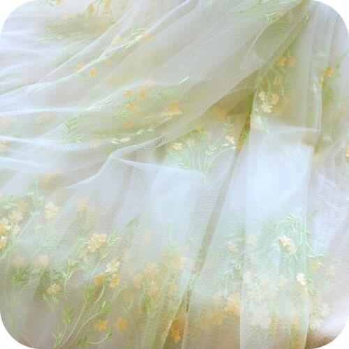 Bilateral symmetry light green flower embroidery lace fabric Wedding Dress Tulle Skirt Material fabrics for patchwork