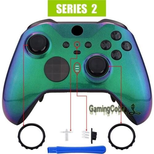 EXtremeRate Chameleon Green Purple Glossy Faceplate Front Housing Shell Replacement Kit for Xbox One Elite Series 2 Controller