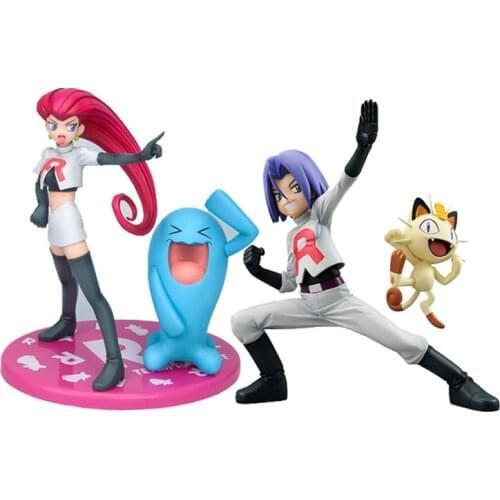 15cm Japan Pokemon Anime Figure Jesse Wobbuffet James Meowth Collection Model Handmade Toys Large Action Figures Dolls Kids Gift