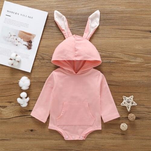 Spring Easter Summer Newborn Baby Kdis Girl Boy Hooded Rabbit Bodysuit Jumpsuit Casual Clothes Pink Gray Casual Outfits