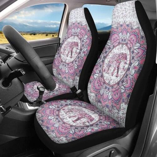 INSTANTARTS Bohemian Elephant Design Easy to Install Vehicle Seat Protector Womens Car Interior Seat Covers 2pcs/Set Seat Cover