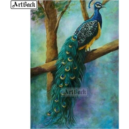ARTBACK animal diamond painting peacock green icon 5d full square / round diy diamond mosaic 3d diamond embroidery sticker
