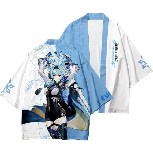 Anime Eula Kimono Japanese Clothes Genshin Impact Cosplay Summer Yukata Haori Obi Beach Cardigan Streetwear Jacket Drop Ship