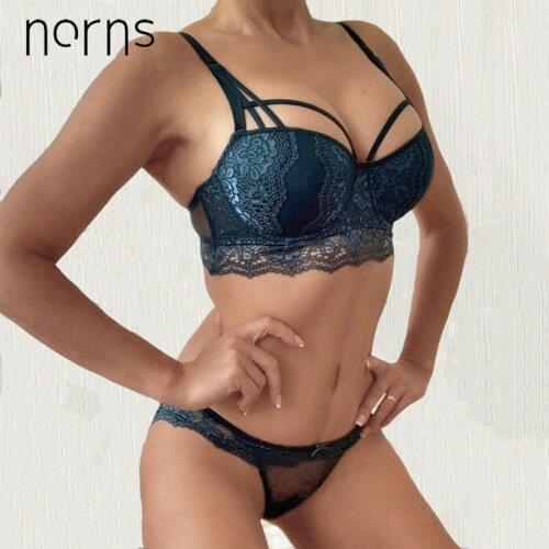 Norns women Lace Bra Set Cotton Push Up Lingerie Femme Sexy Bra And Transparent Bralette Sets Deep V Brassiere 3/4 Cup Plus Size