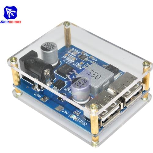 DC-DC 24V/12V to 5V 5A Step Down Buck Boost Converter Power Supply Module with Transparent Protection Case