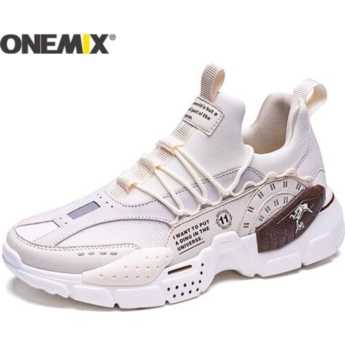 ONEMIX 2020 New Men Sneakers Leather Damping Sports Shoes Men Outdoor Walking Shoes Breathable Mesh Comfort Running Shoes Men
