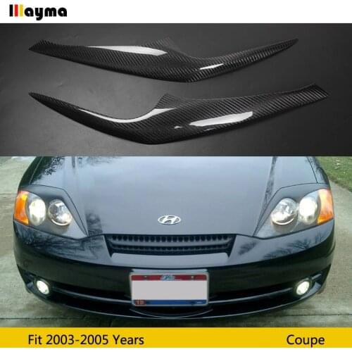 Carbon Fiber Headlight eyelid cover decorative sticker For Hyundai Coupe 2003 - 2005 Sport style car front light eyebrow 2pcs