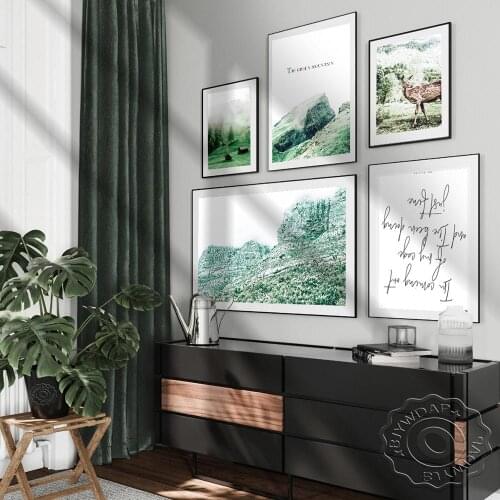 Nordic Fog Forest Deer Animal Canvas Wall Art Print Painting Mountain Landscape Poster Nature Decorative Wall Picture Home Decor