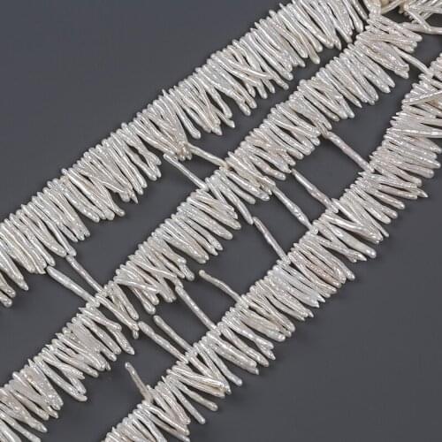 High Quality 100% Natural White Freshwater Biwa Pearl Gracile Toothpick Shape Bead String DIY Jewelry Accessories